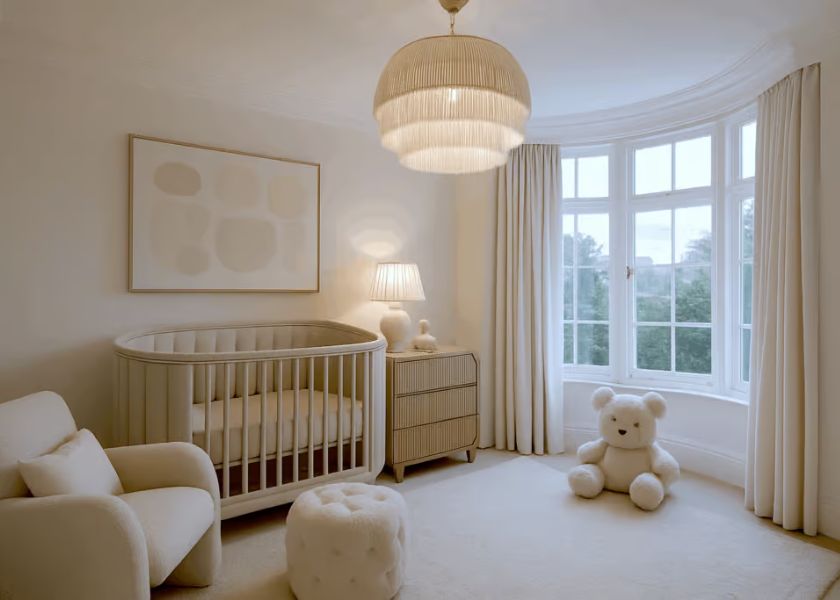 Lampu Utama Lembut di Kamar Bayi Perempuan